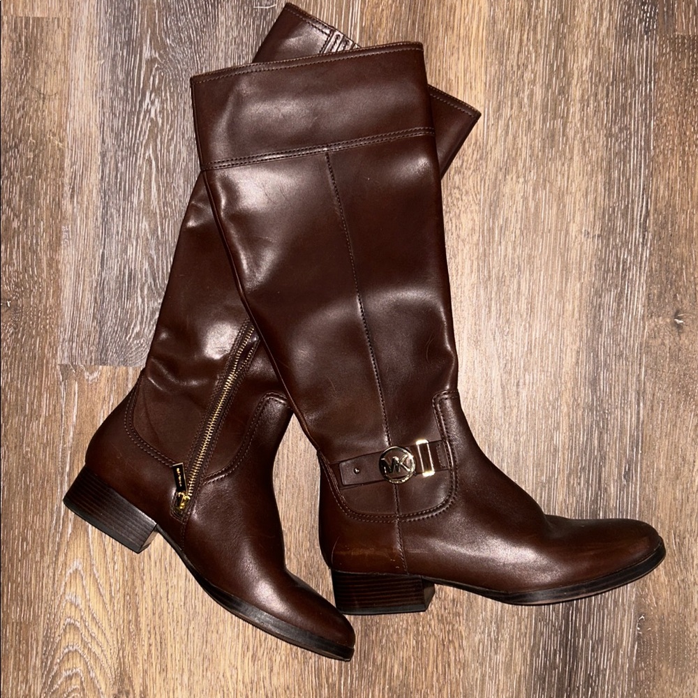 Michael Kors Elegant Dark Brown Leather Riding Boots 🆕